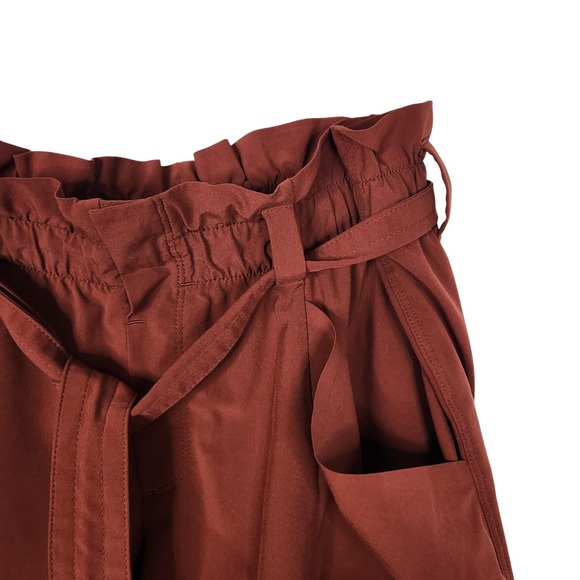 ATHLETA Skyline Pants Womens 8 Rust Brown Paperbag Waist Tie Belt Tapered - Picture 5 of 12